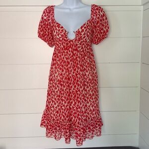 Elegant Red and White Midi Dress